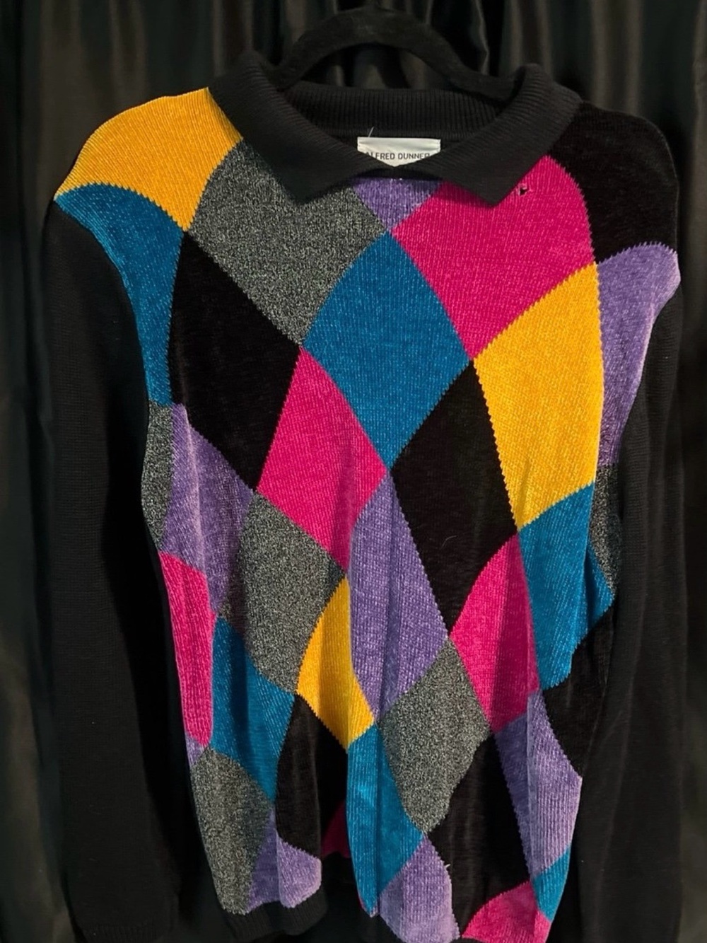 Colorblock Argyle Polo Sweater - Multicolor
